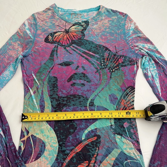GO Jeans Los Angeles multicolor butterfly print burnout long sleeve t-shirt - Picture 7 of 10